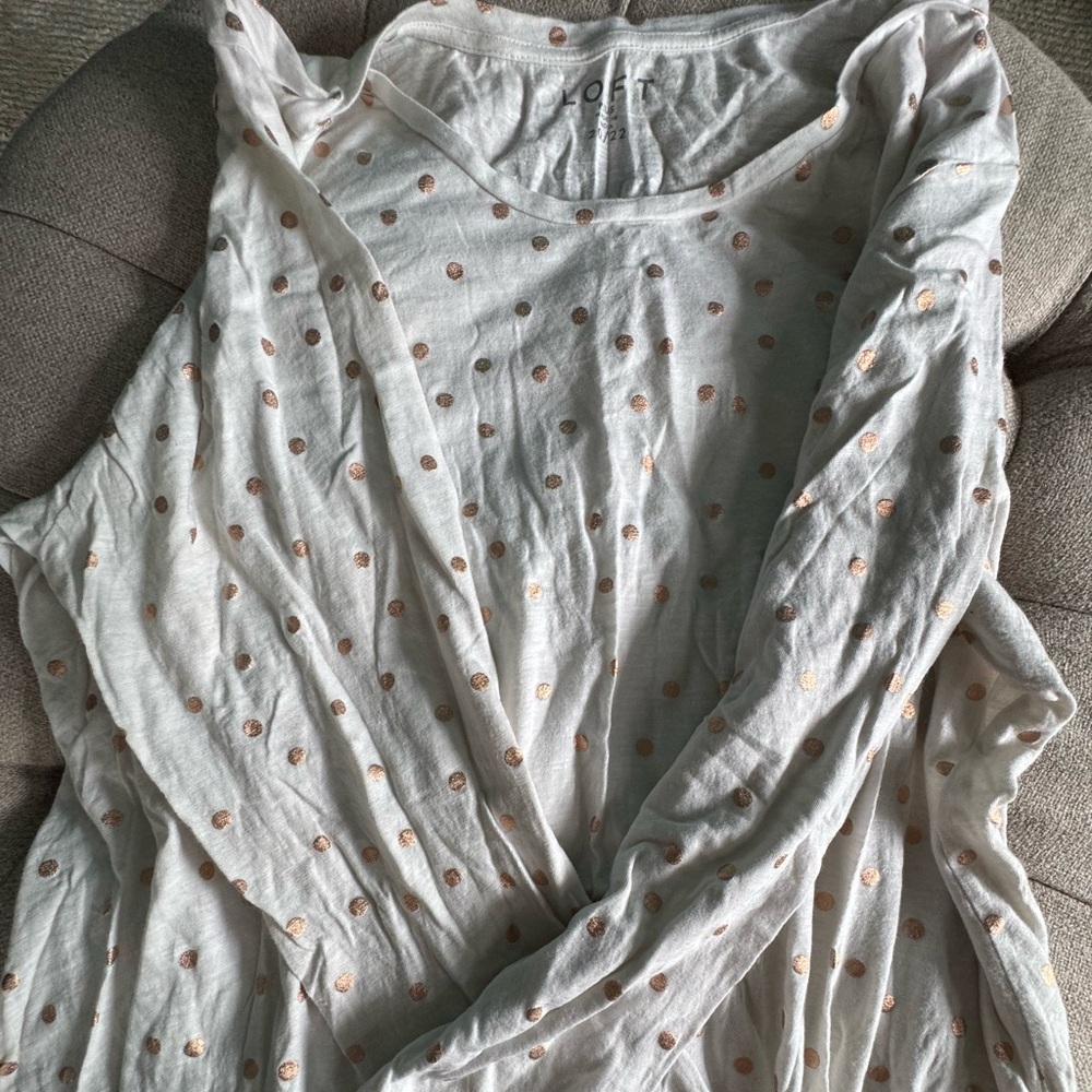 LOFT Ivory Blouse with Beige Dots